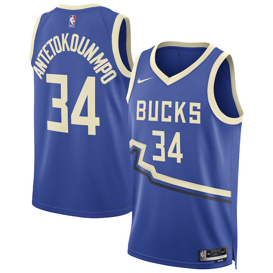 Men Milwaukee Bucks #34 Giannis Antetokounmpo Nike Royal City Edition 2024-25 Swingman Player NBA Jersey->customized nba jersey->Custom Jersey
